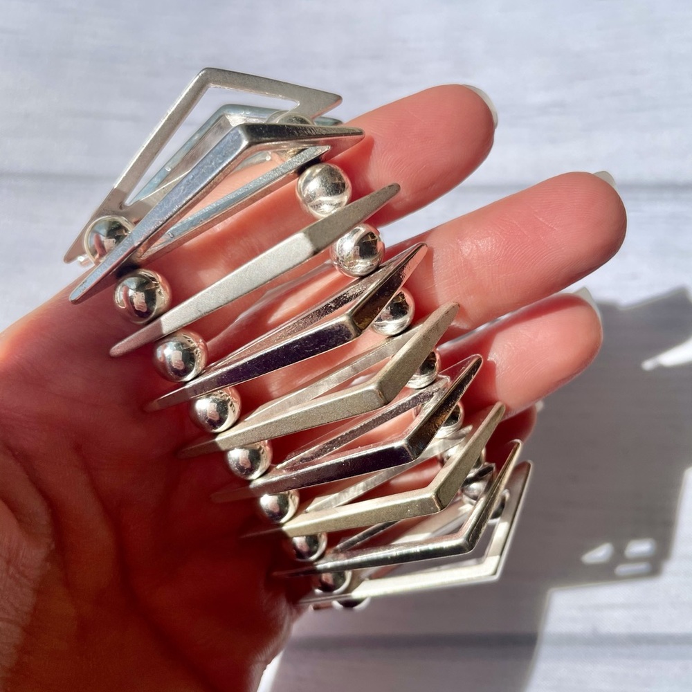Geometric Spike Silver Bracelet